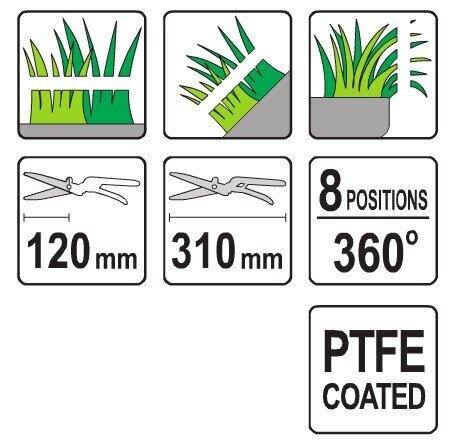 Zāles šķēres 360°, teflons 8-pozīcijas 120x310mm Yato (YT-8852) cena un informācija | Dārza instrumenti | 220.lv