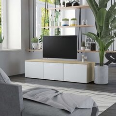 vidaXL TV skapītis, balta, ozolkoka krāsa, 120x34x30cm, skaidu plāksne cena un informācija | TV galdiņi | 220.lv