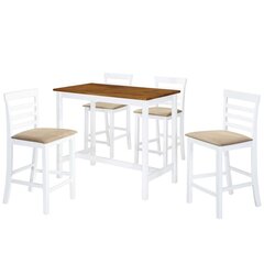 vidaXL bāra galda un krēslu komplekts, 5 gab., masīvkoks, brūns, balts cena un informācija | Ēdamistabas komplekti | 220.lv