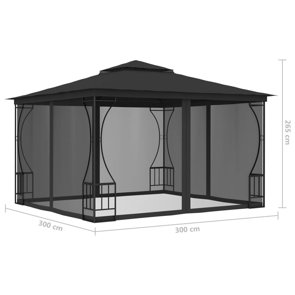 vidaXL dārza nojume ar aizkariem, 300x300x265 cm, antracītpelēka cena un informācija | Dārza nojumes un lapenes | 220.lv