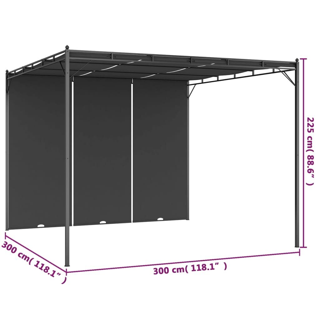 vidaXL dārza nojume ar sānu aizkariem, 3x3x2,25 m, antracītpelēka цена и информация | Dārza nojumes un lapenes | 220.lv