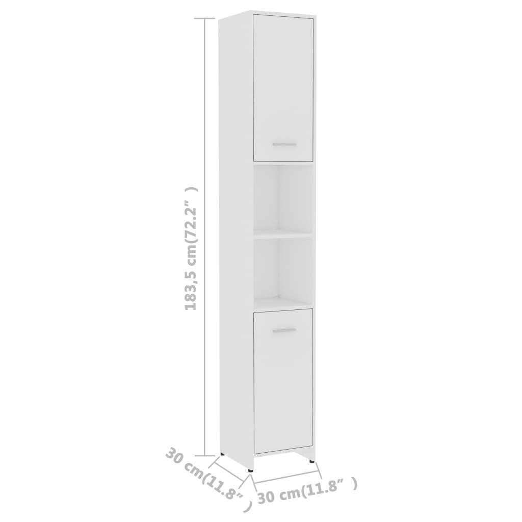 vidaXL vannasistabas plaukts, balts, 30x30x183,5 cm, skaidu plāksne cena un informācija | Vannas istabas skapīši | 220.lv