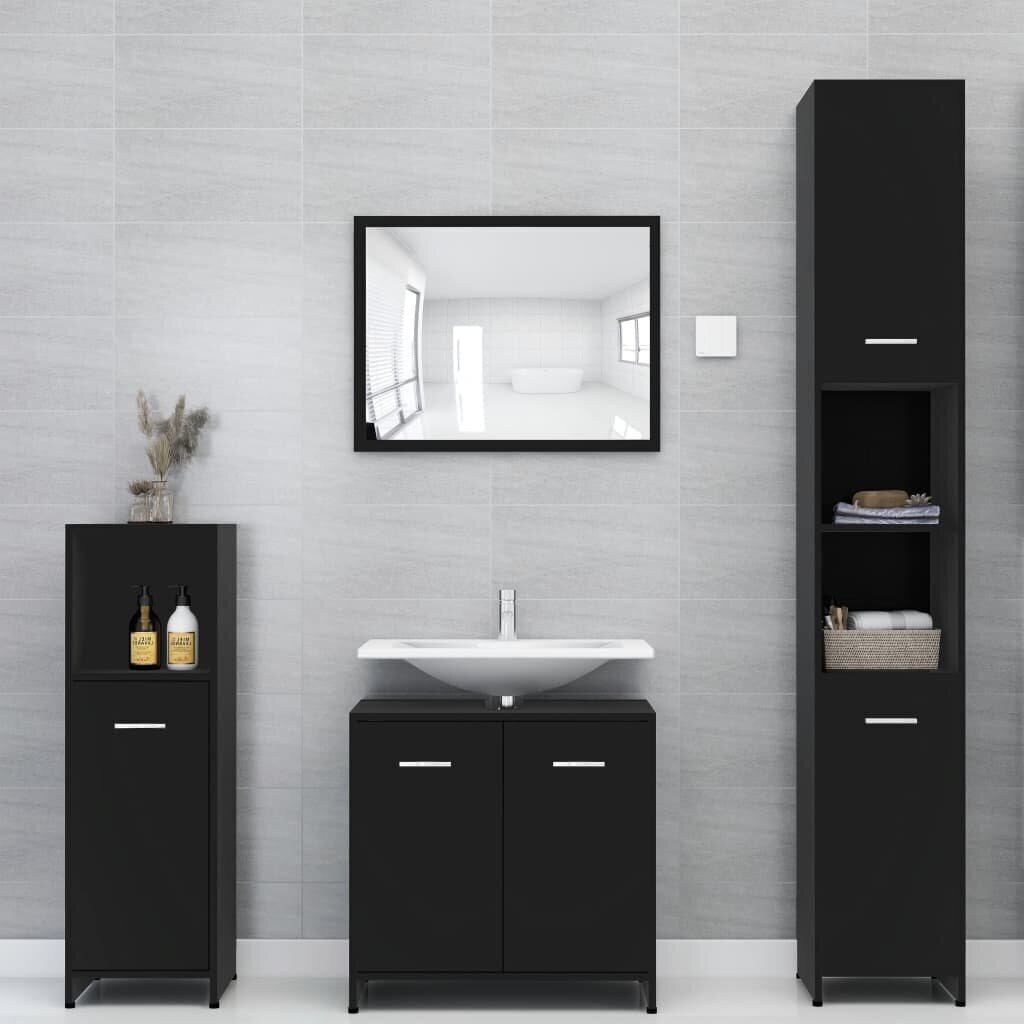 vidaXL vannasistabas skapītis, melns, 60x33x58 cm, skaidu plāksne cena un informācija | Vannas istabas skapīši | 220.lv