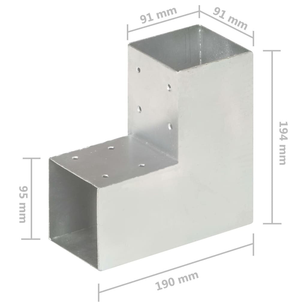 vidaXL stabu savienotājs, L forma, cinkots metāls, 91x91 mm cena un informācija | Žogi un piederumi | 220.lv