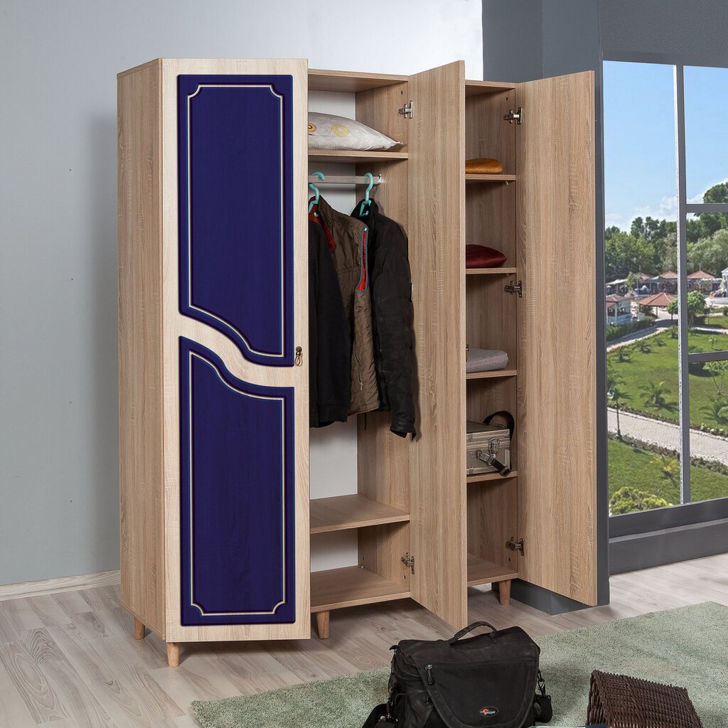 Skapis Kalune Design Wardrobe 863 (VI), 135 cm, ozola krāsas/ tumši zils cena un informācija | Skapji | 220.lv