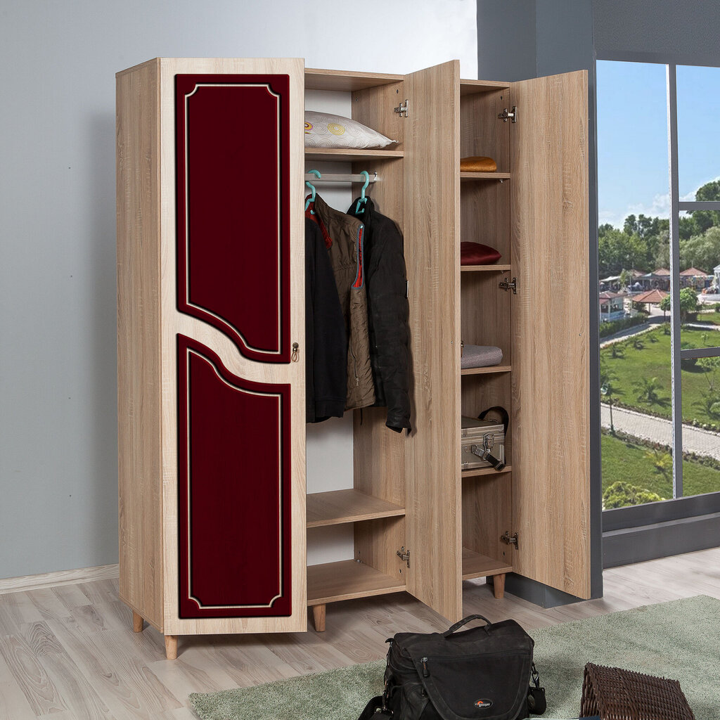 Skapis Kalune Design Wardrobe 863 (VI), 135 cm, ozola krāsas/sarkans cena un informācija | Skapji | 220.lv