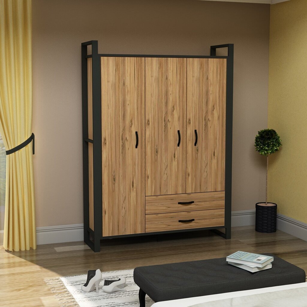 Skapis Kalune Design Wardrobe 570, 135 cm, gaiši brūns/melns cena un informācija | Skapji | 220.lv