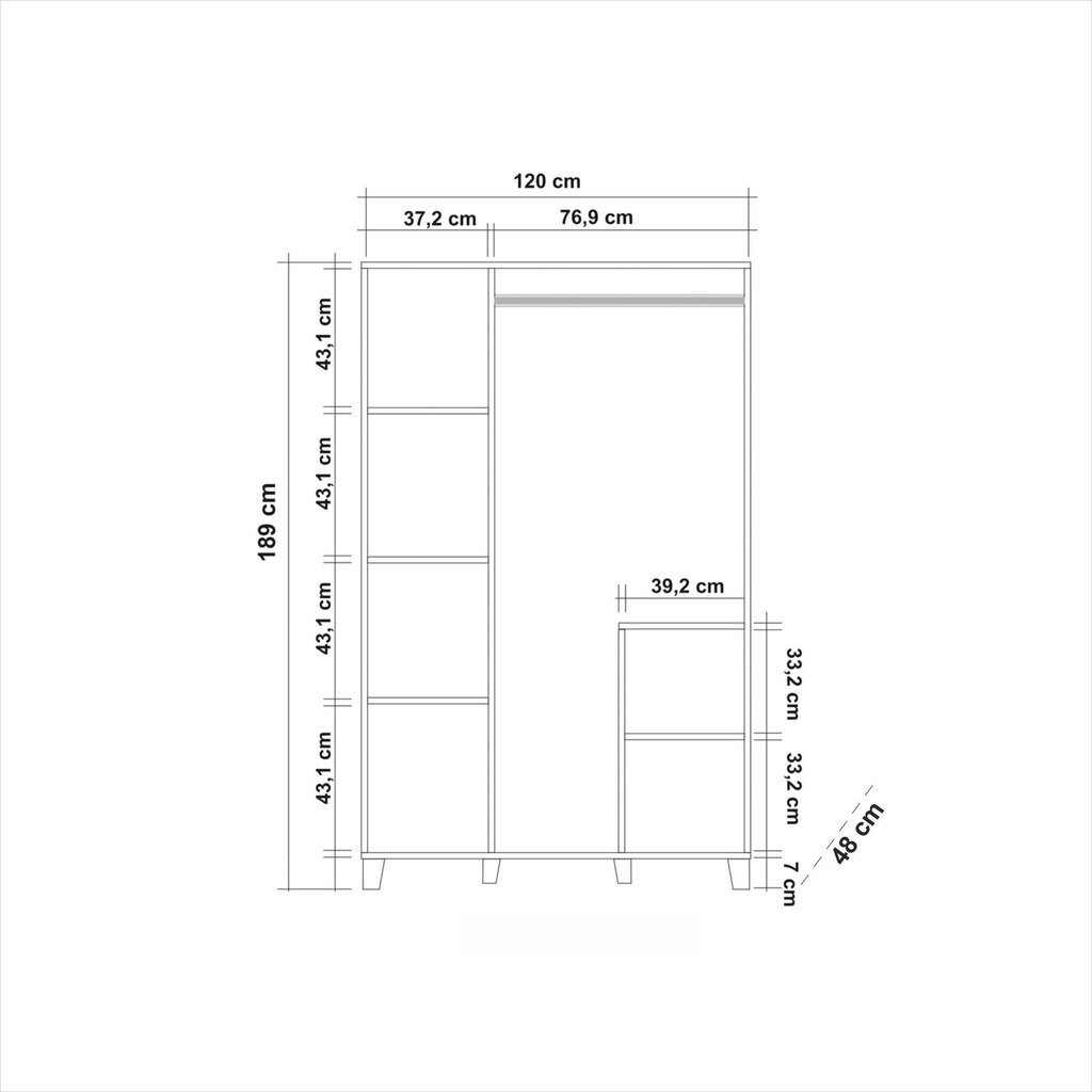 Skapis Kalune Design Wardrobe 869 (III), 120 cm, balts cena un informācija | Skapji | 220.lv