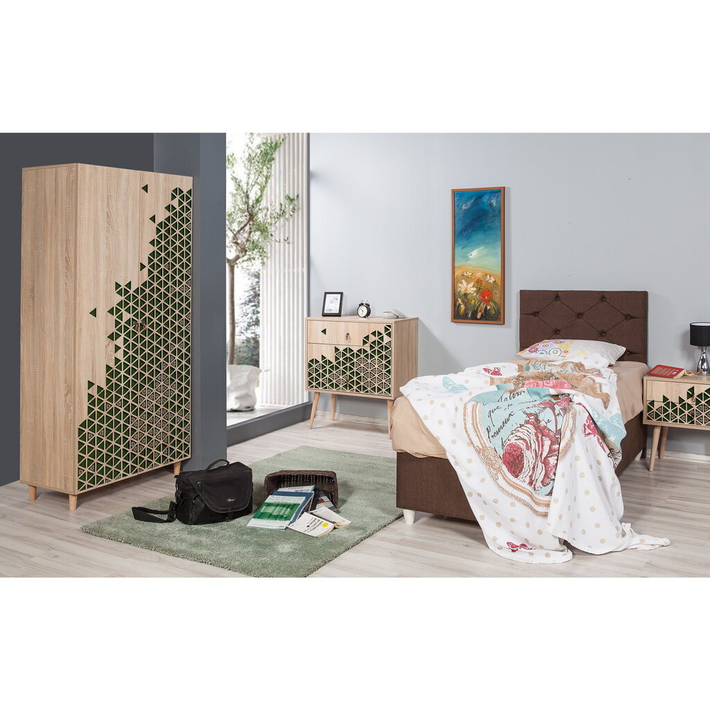 Skapis Kalune Design Wardrobe 869 (IV), 90 cm, ozola krāsas/zaļš cena un informācija | Skapji | 220.lv