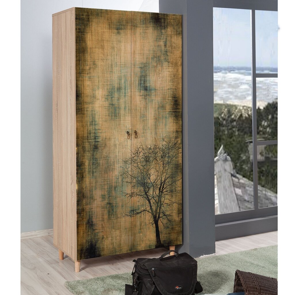 Skapis Kalune Design Wardrobe 863 (I), 90 cm, ozola krāsas/tumši zaļš cena un informācija | Skapji | 220.lv