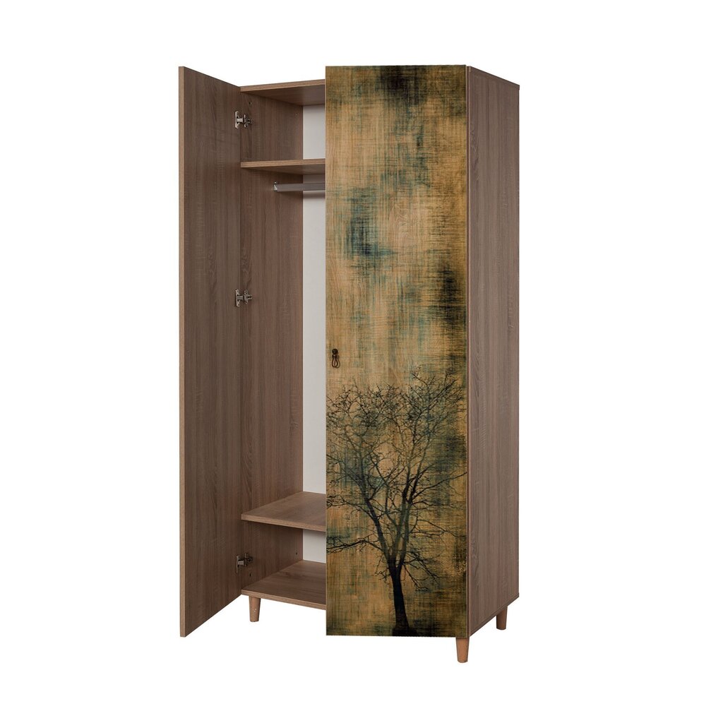 Skapis Kalune Design Wardrobe 863 (I), 90 cm, ozola krāsas/tumši zaļš cena un informācija | Skapji | 220.lv