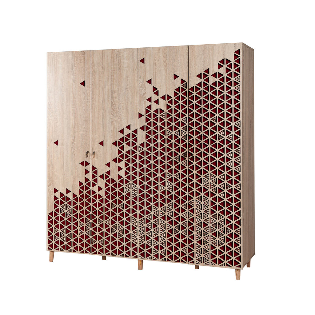 Skapis Kalune Design Wardrobe 863 (II), 180 cm, ozola krāsas/sarkanas krāsas цена и информация | Skapji | 220.lv