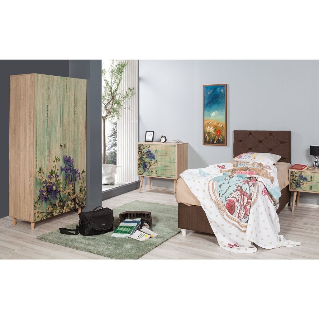 Skapis Kalune Design Wardrobe 863 (I), 90 cm, ozola krāsas/zaļš цена и информация | Skapji | 220.lv