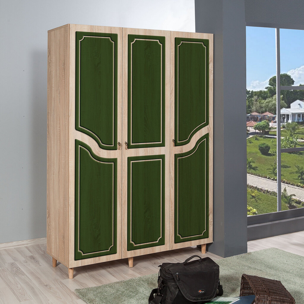 Skapis Kalune Design Wardrobe 863 (VI), 135 cm, ozola krāsas/tumši zaļš cena un informācija | Skapji | 220.lv