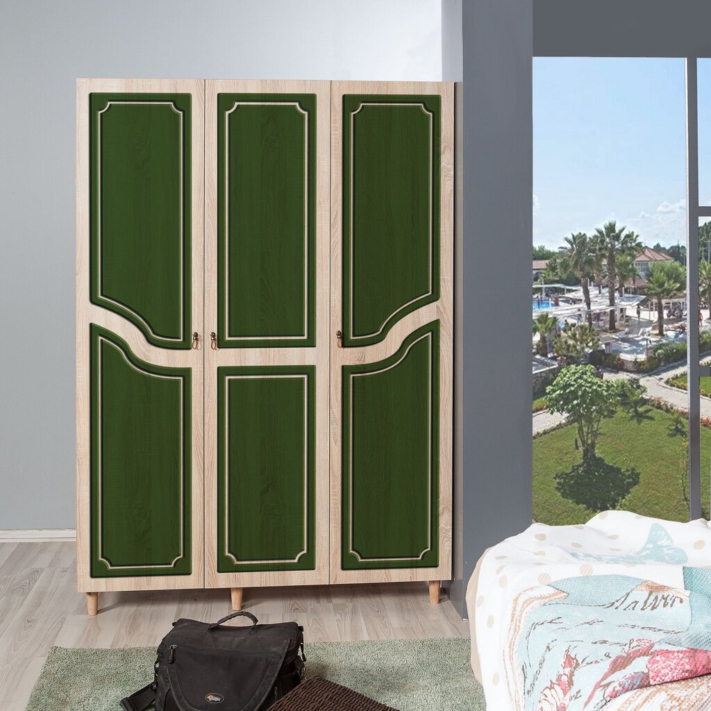 Skapis Kalune Design Wardrobe 863 (VI), 135 cm, ozola krāsas/tumši zaļš cena un informācija | Skapji | 220.lv