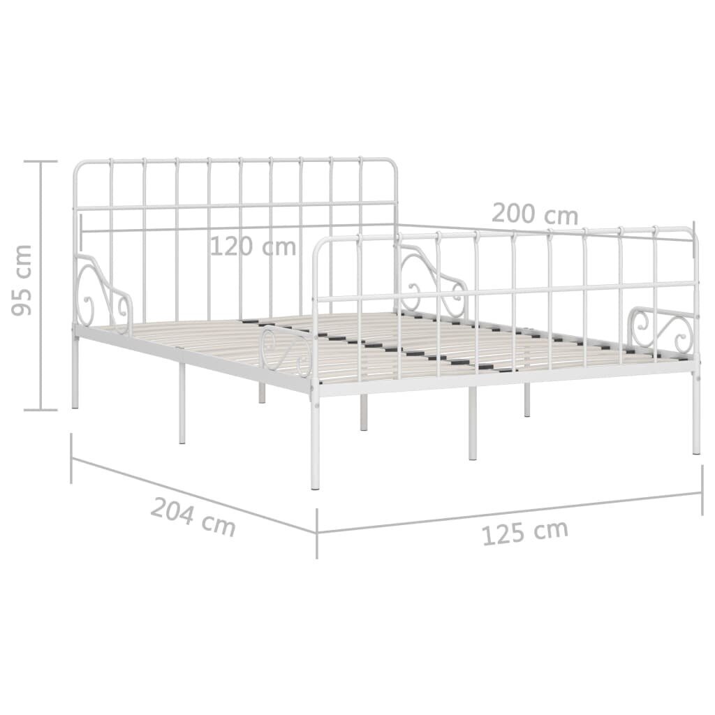 vidaXL gultas rāmis ar redeļu pamatni, balts metāls, 120x200 cm cena un informācija | Gultas | 220.lv