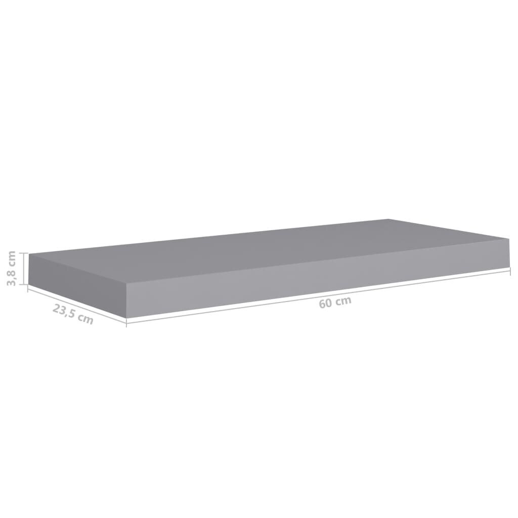 vidaXL sienas plaukts, pelēks, 60x23,5x3,8 cm, MDF cena un informācija | Plaukti | 220.lv