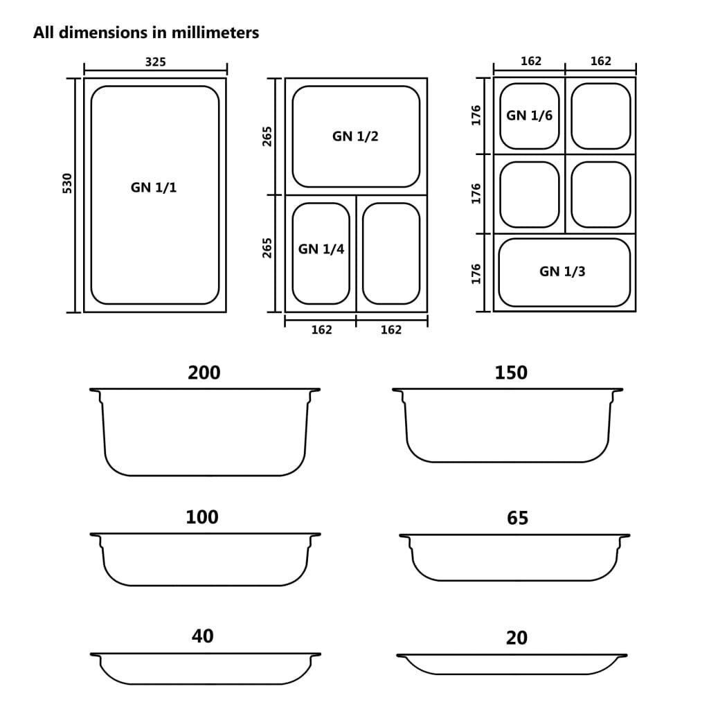 vidaXL Gastronorm trauki, 12 gab., GN 1/6, 65 mm, nerūsējošs tērauds цена и информация | Trauki, šķīvji, pusdienu servīzes | 220.lv