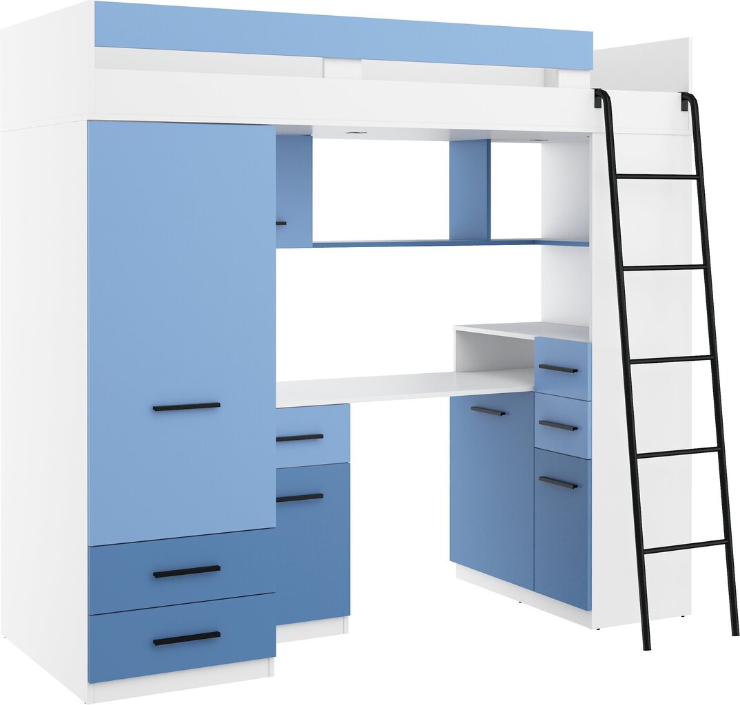 Divstāvu gulta Meblocross Smyk P, 80x200 cm, zila/balta cena un informācija | Bērnu gultas | 220.lv