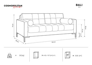 Двухместный диван Cosmopolitan Design Bali, серый/золотой цена и информация | Диваны | 220.lv