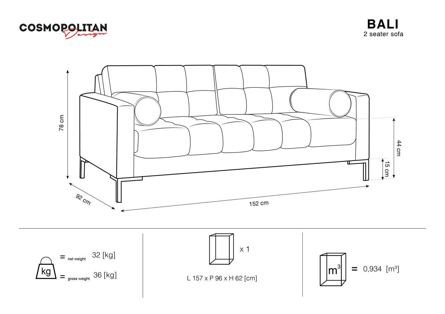 Divvietīgs dīvāns Cosmopolitan Design Bali, rozā цена и информация | Dīvāni | 220.lv