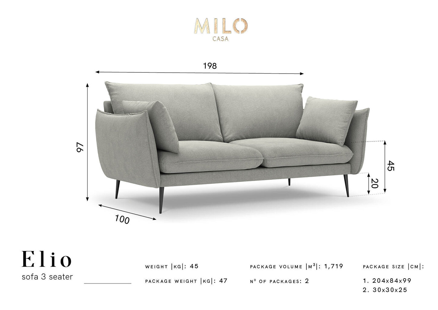 Trīsvietīgs dīvāns Milo Casa Elio, gaišas smilškrāsas/zeltainas krāsas cena un informācija | Dīvāni | 220.lv
