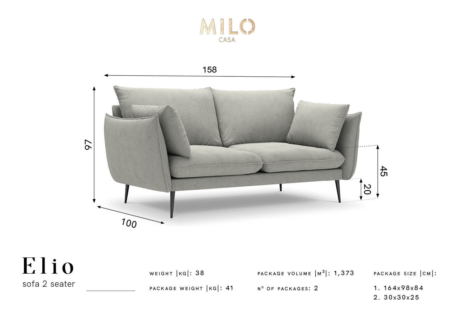 Divvietīgs dīvāns Milo Casa Elio, tumši pelēks цена и информация | Dīvāni | 220.lv