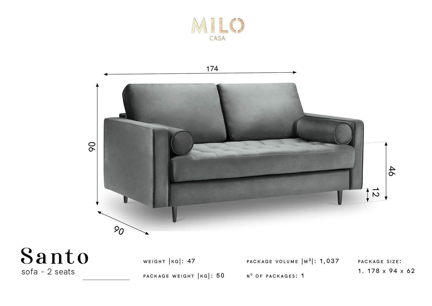 Divvietīgs dīvāns Milo Casa Santo, tumši zaļš цена и информация | Dīvāni | 220.lv