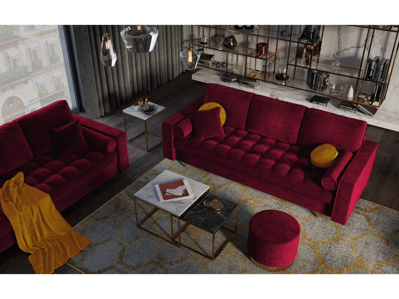 Dīvāns Milo Casa Santo, sarkans/zeltainas krāsas cena un informācija | Dīvāni | 220.lv