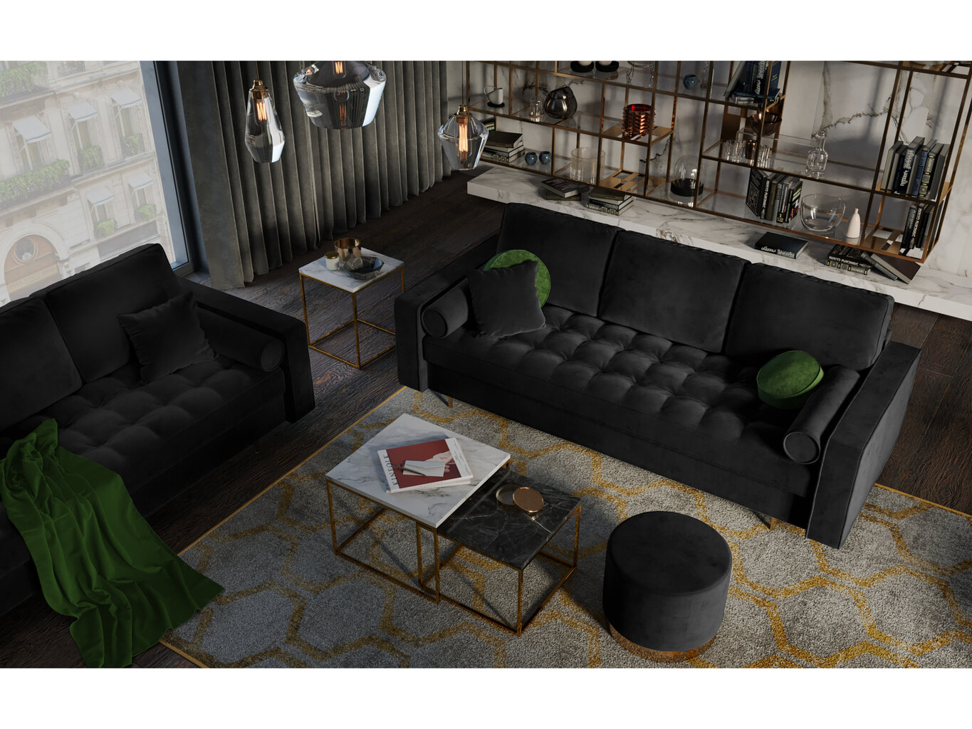Dīvāns Milo Casa Santo, melns/zeltainas krāsas cena un informācija | Dīvāni | 220.lv