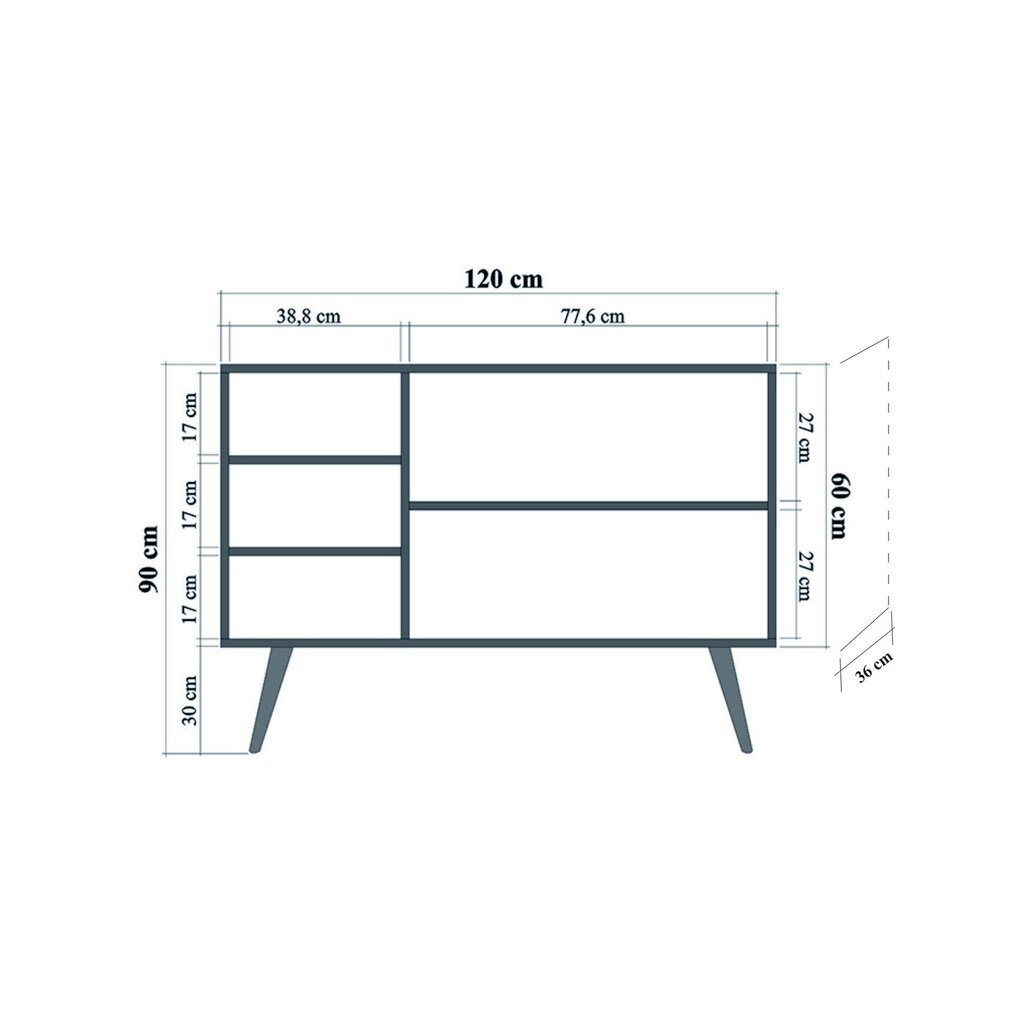 Kumode Kalune Design 863 (VII), 120 cm, ozola krāsas/tumši zila cena un informācija | Kumodes | 220.lv