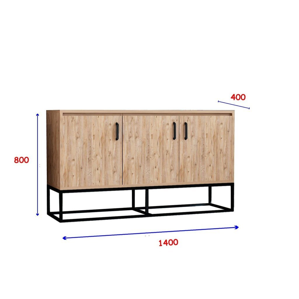 Kumode Kalune Design 570 (I), 140 cm, gaiši brūna/melna cena un informācija | Kumodes | 220.lv