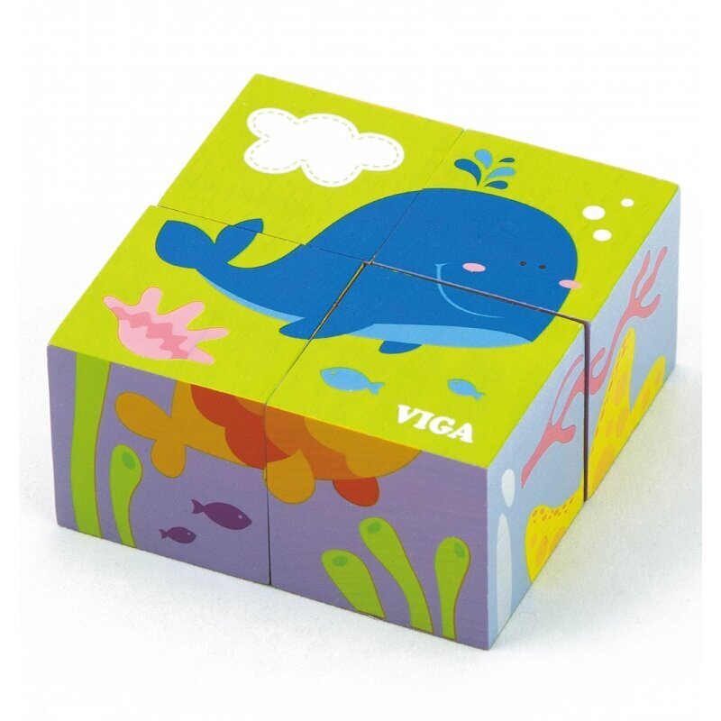 Koka puzle VIGA Jūra, 4 daļas, no 24 mēnešiem cena un informācija | Puzles, 3D puzles | 220.lv