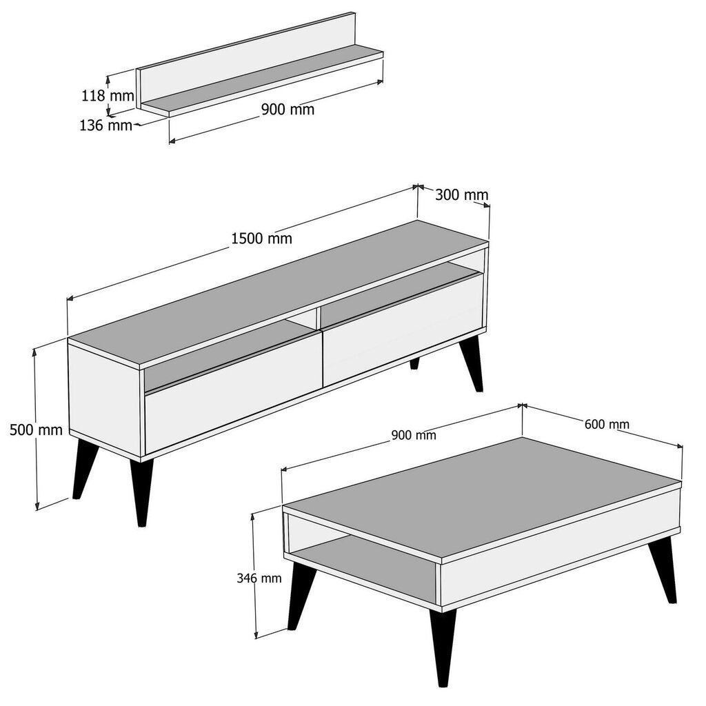 Viesistabas mēbeļu komplekts Kalune Design 845(IV), balts цена и информация | Sekcijas | 220.lv