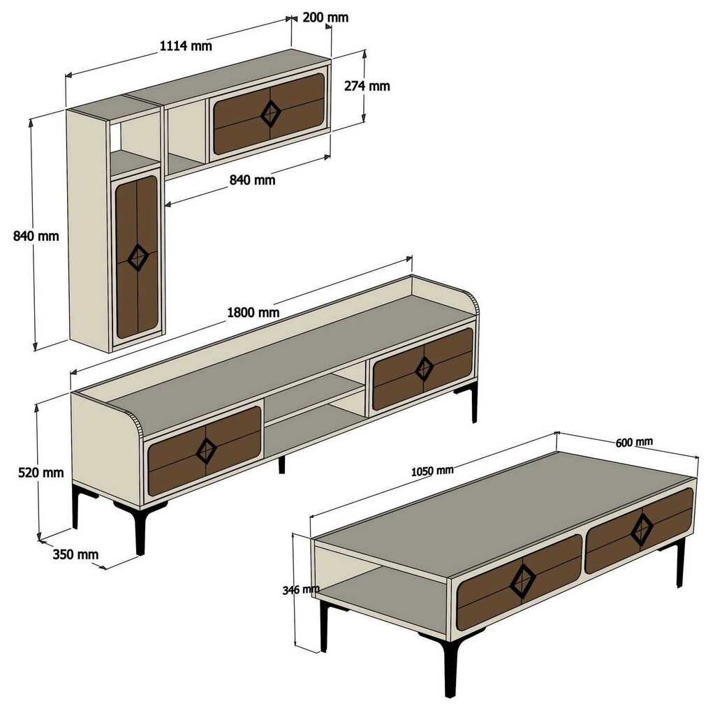 Viesistabas mēbeļu komplekts Kalune Design 845(III), tumši brūns/zils цена и информация | Sekcijas | 220.lv