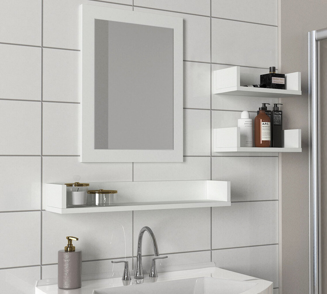 Vannas istabas plauktu komplekts ar spoguli Kalune Design, balts цена и информация | Vannas istabas skapīši | 220.lv