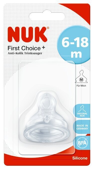 Silikona knupītis ar vārstu NUK First Choise +, M, Nr.2, 1 gab. цена и информация | Bērnu pudelītes un to aksesuāri | 220.lv