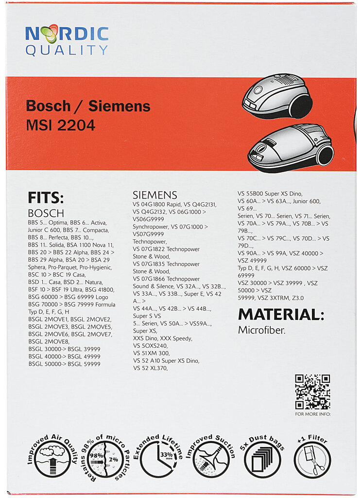 Nordic Quality 2204 cena un informācija | Putekļu sūcēju piederumi | 220.lv