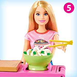 ​Barbie Noodle Bar Playset with Blonde Doll, Workstation, 2 White and Green Dough Containers