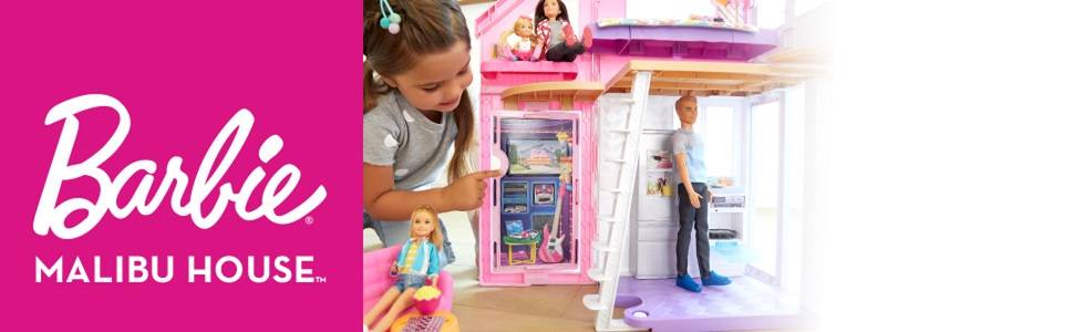 ​Barbie Malibu House 2-Story, 6-Room Dollhouse with Transformation Features, Plus 25+ Pieces