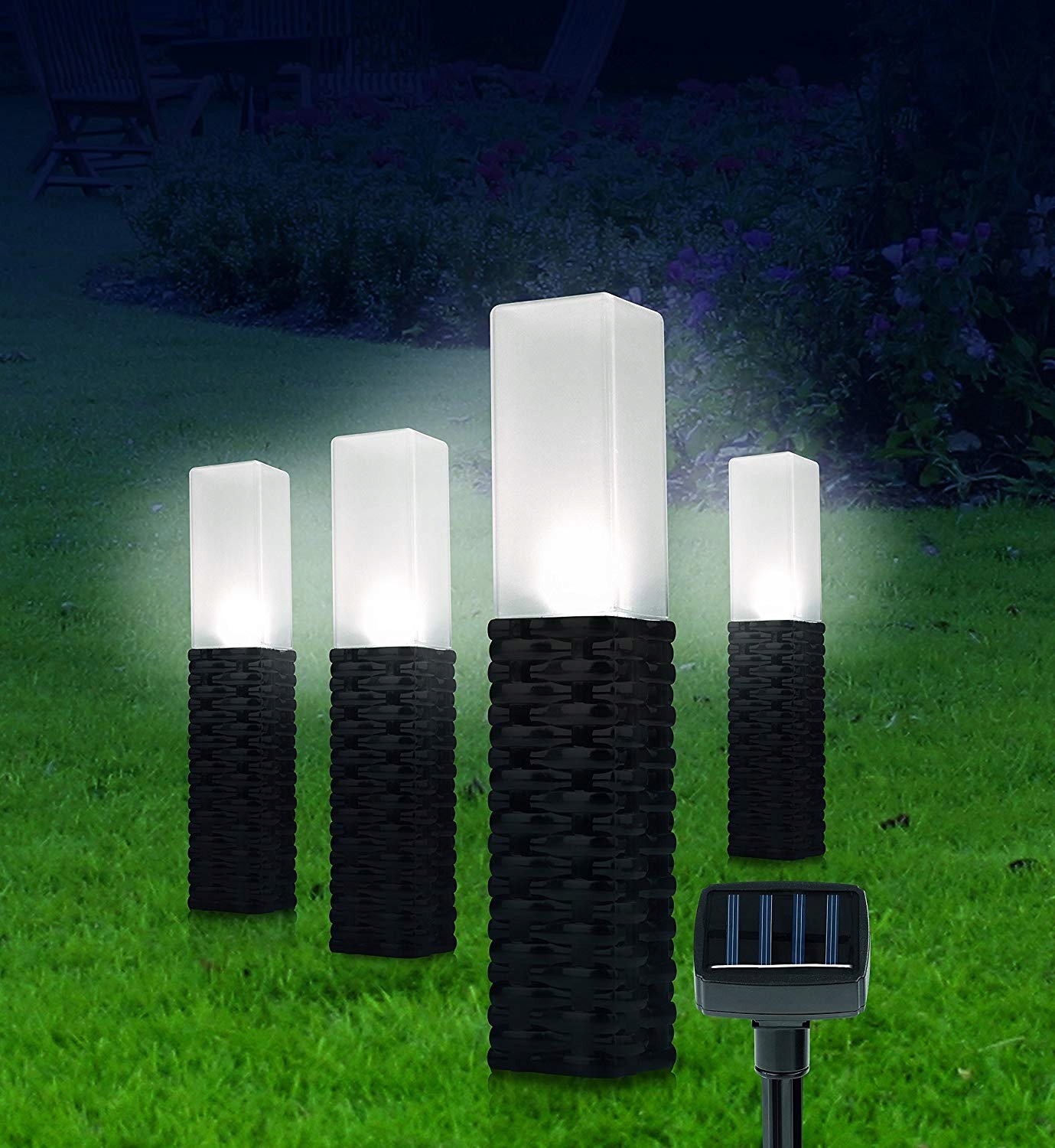 SOLAR LAMPS 4 VNT GARDEN POSTS LED lampa Papildu funkcijas ieslēgšanas / izslēgšanas slēdzis - ūdensizturīgs