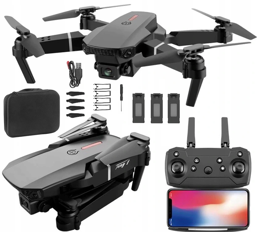 DRONE E90 PRO KAMERA 4K WIFI HD ROTAĻLIETA ZAWIS 250m