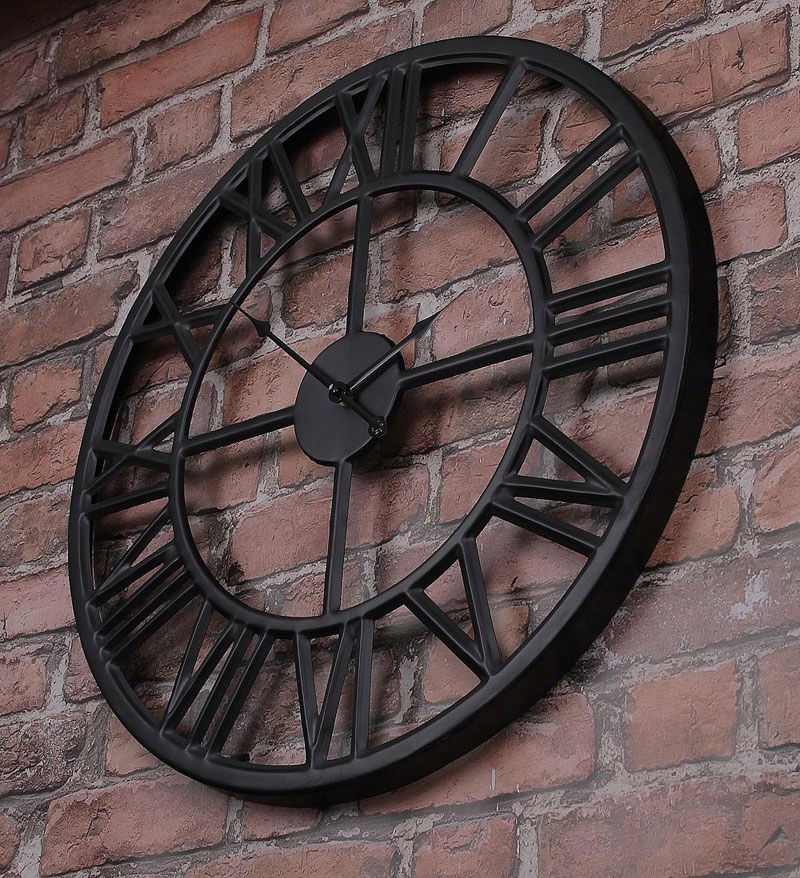 metāla pulkstenis melns bēniņi retro industrial 60cm Sienas tips