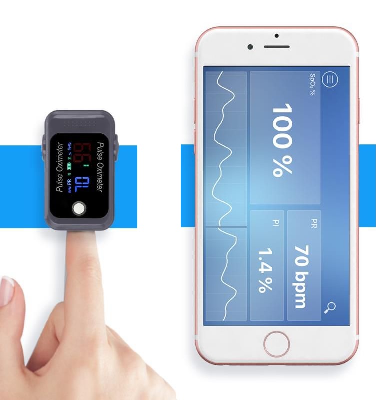 Berry BM1000C Pulsoksymal napalcowy z Bluetooth funkcijas vizuālais trauksmes signāls, automātiska izslēgšanās akumulatora uzlādes līmeņa indikatora sirdsdarbības grafiks