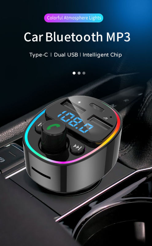 GXYKIT G67 Knob Version Type-C TF Card U-disk Car FM Transmitter Car MP3 Player with RGB Light supplier