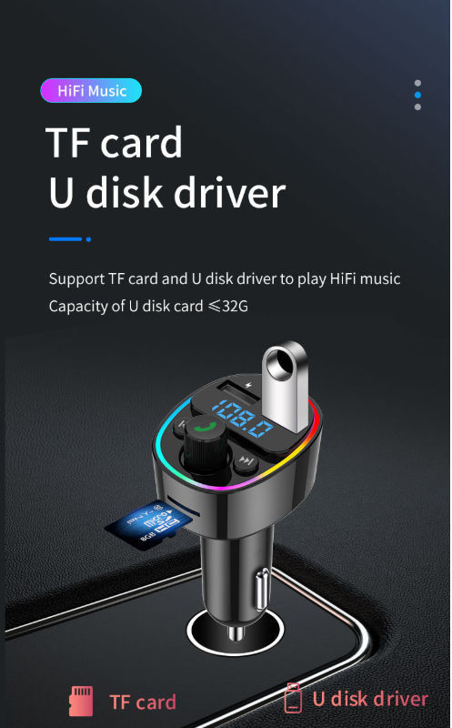 GXYKIT G67 Knob Version Type-C TF Card U-disk Car FM Transmitter Car MP3 Player with RGB Light supplier