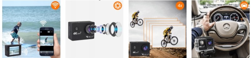 SPORTA KAMERA 4K KAMERA WIFI X PRO GO ORLLO Mērķis skriešana golfs aviācija motocikls slēpošana un snovbords peldēšana velosipēds auto trenažieru zāle un fitnesa triatlons tūrisms makšķerēšana burāšana