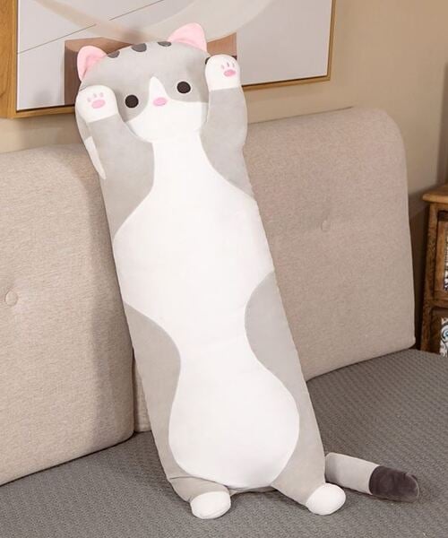 Милый детский длинный плюшевый серый кот - подушка, серый цвет цена | 220.lv