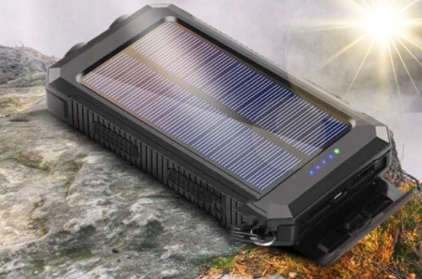 JAUNĀKĀ SOLAR POWERBANK 20000mAh 2xUSB TORCH Izejas strāva 2 A