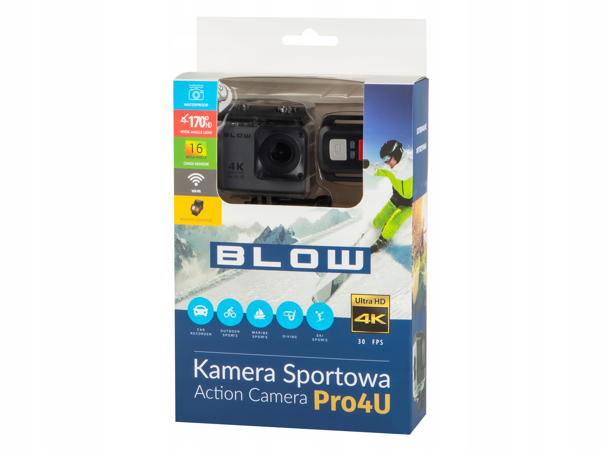 BLOW Go Pro4U 4K sporta kamera wifi piederumi Galamērķis skriešana golfs aviācija motocikls slēpošana un snovbords peldēšana velosipēds auto trenažieru zāle un fitnesa triatlons pārgājieni makšķerēšana burāšana